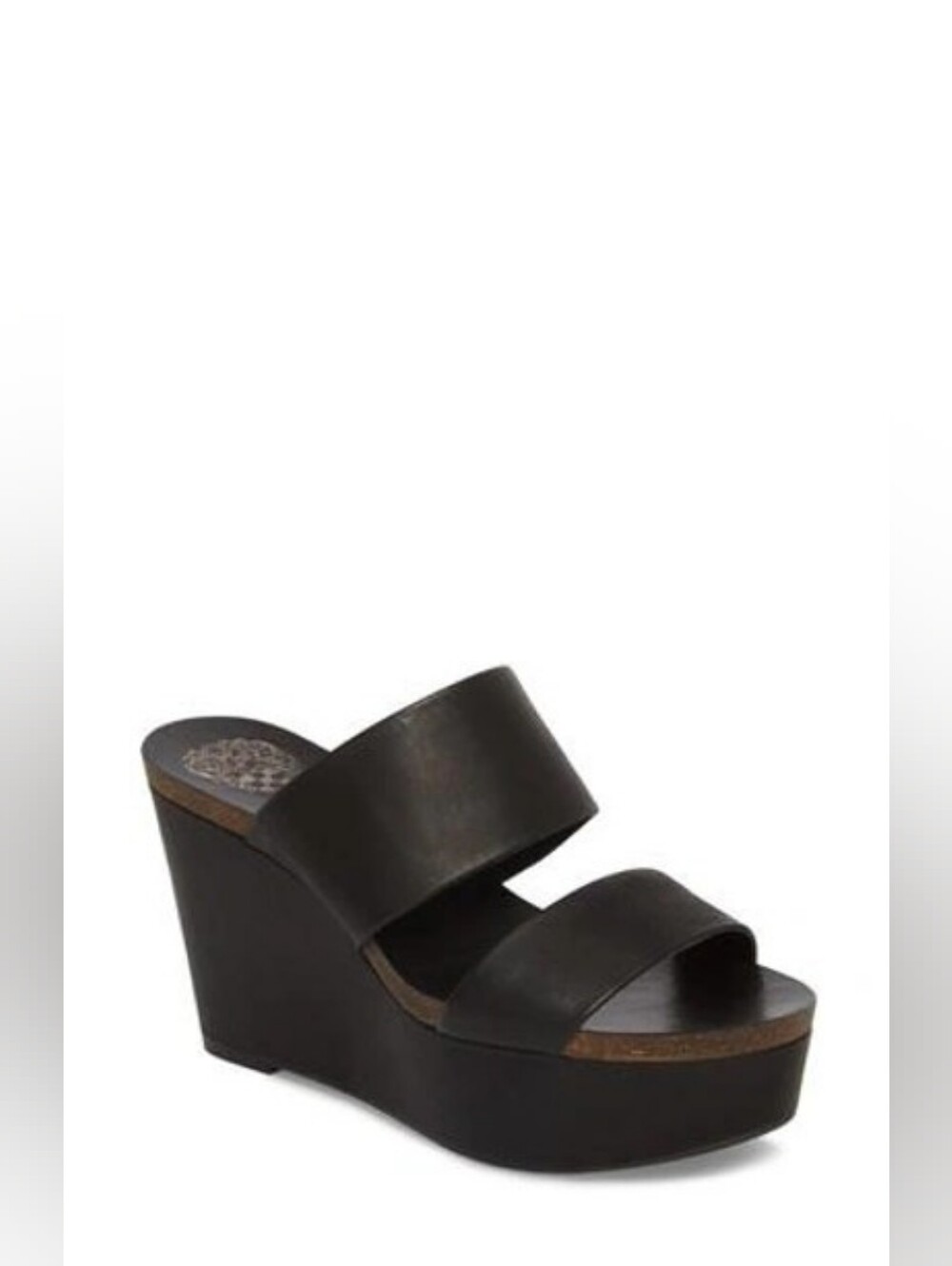 Vince Camuto Black Double-Band Wedge Slide Sandals